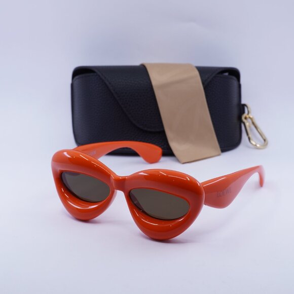 Loewe LW40097I 42E Sunglasses Orange Cat Eye Frame, Brown Lenses